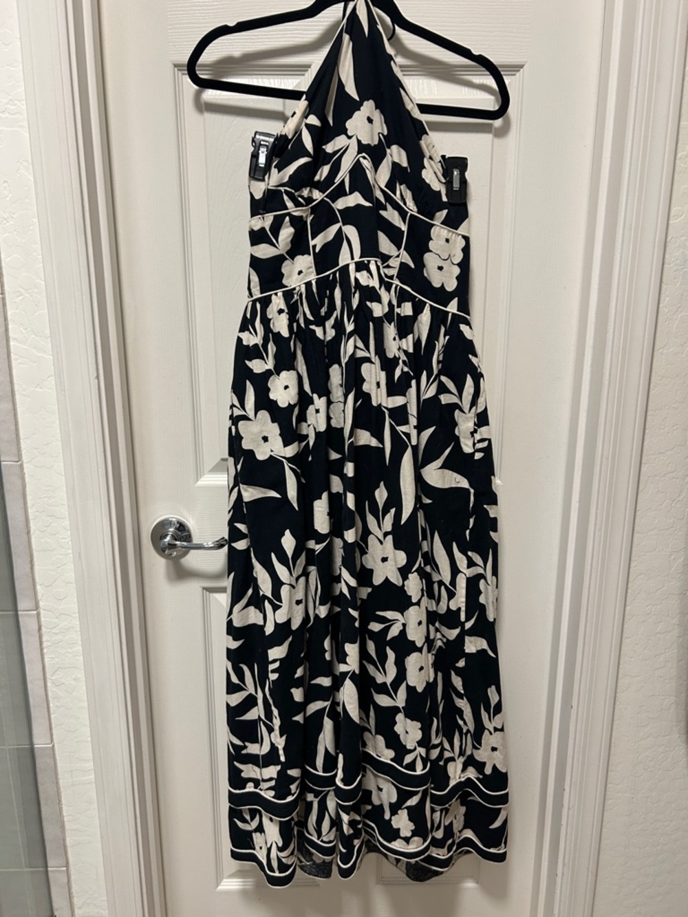 Black & White Floral Halter Maxi Dress